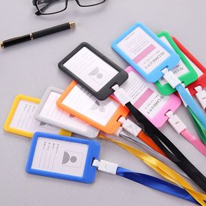 Colorful Sided ID Card Holders Business Card Files Holder Transparent Plastic Student Employees Cards Cover With Lanyard BH7010 TYJ
