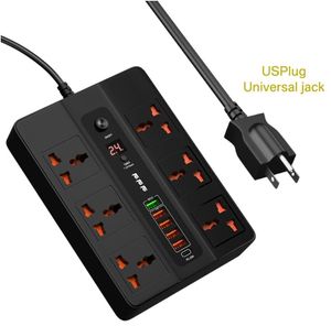 PD 20W QC3.0 Fast Charger USB Power Strip с выключателем Universal 6 AC Advension Depension Timer Socket 3000W