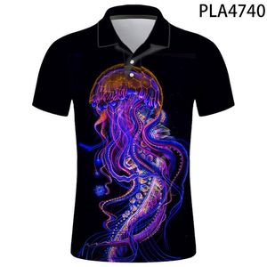 Мужская полоса мужская рубашка медузы лето с коротким рукавом 3D -принте