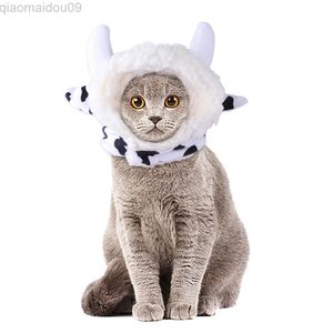 Costumi per gatti Funny Dog Cat Hat Cute Cow Copricapo per cucciolo Gattino Cani di piccola taglia Gatti Cappelli Copricapo Accessori per animali Puntelli per foto L220810