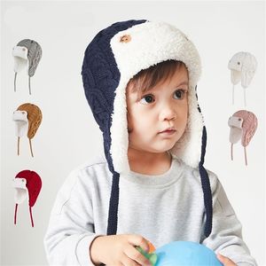 Kış Bebek Bombacı Şapkası Pamuk Örgü Çocuklar için Beanie Kapaklar Çocuklar için polar astarlı kızlar ve kızlar için 220812