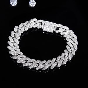 Küme halkaları melek 10mm Küba zinciri moissanit bileklik lüks elmas yuvarlak D VVS 925 STERLING Silver Hip Hop Jewelrycluster