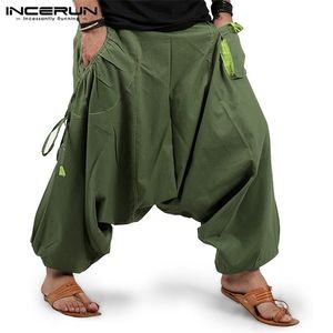 Moda erkekler harem pantolon joggers sokak kıyafeti elastik bel gevşek damla kasık pantolonlar erkek cepler katı pantolonlar incerun s5xl 7 220704