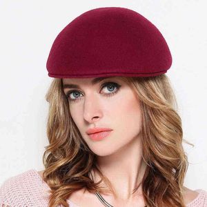 Kadın Hediyesi Sonbahar ve Kış Partisi Resmi Müdürlük Moda Moda Flat Peak Şapka Kapağı Kadınlar 100 Yün Keçe Beret Şapkaları J220722