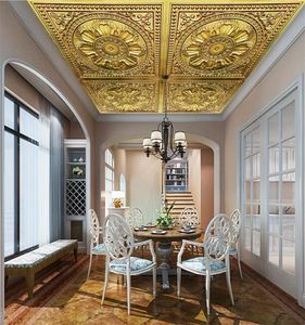 Özel 3D Tavan Duvar Kağıdı Duvar 3D Kabartmalı Altın Lotus Desen Oturma Odası Yatak Odası Tavanlar Fotoğraf High-end Çevre Koruma Malzemesi