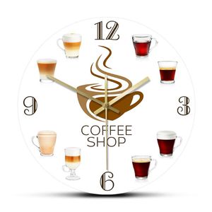 Relógios de parede diferentes tipos de café SIGHT SIMPLETION GLOTZ SLOCK DORCOCETEPES TEMPO CAFE RELAGEM TEMPO IMPRESSÃO DE ARTE ARTELHATWALL DO BLOCHSWALL