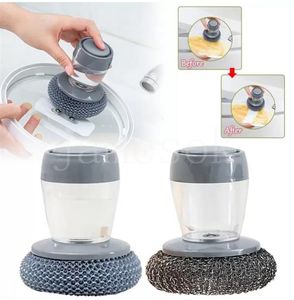 Kitchen Soap Detergent Tools Dispensing Palm Brush Automatic Liquid Adding PET Ball Pot Brush Cleaner Push-type de523