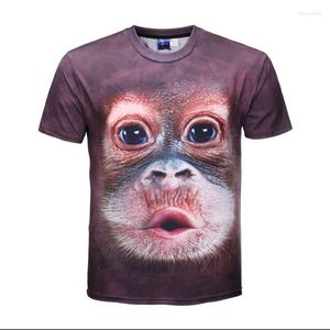Erkek Tişörtleri 3D Maymun Baskı T-Shirt Unisex Plus Boyut Kısa Kollu Hayvan Kahverengi Yuvarlak Boyun Elastik TMen'in Imon22