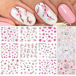 Stickers & Decals Spring Sakura Nail Water Pink Cherry Blossoms Flowers Leaf Tree Summer Nails Art Decoration Sliders BEA1621-1632 Prud22