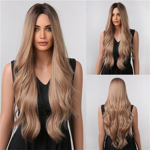 Ombre Blonde Hair Wig Natural Wavy Wig для женщин косплей ежедневно использовать синтетические теплостойкие парики волокна