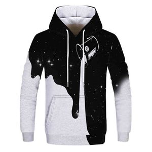 Siyah Dökme Süt Yıldızlı Boya Kova Erkek Hoodie 3D kravat boyalı basılı artı beden kapşonlu Blezy dla par pamuk sweatshirt 4xl l220704