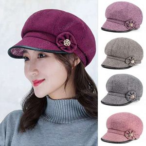 Sonbahar Kış Şapkaları Kadınlar için Katı Sade sekizgen Newsboy Cap Ladies Sıradan Yün Şapka Bere Ressam Kapağı
