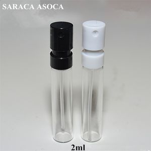 2ml süngü şişe örnek Fransız pompa parfüm şişesi 1.5ml püskürtücü plastik nozul cam süngü siyah beyaz renk 100 pcs/lot T200819