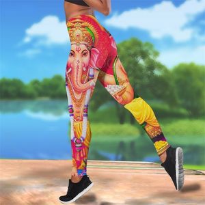 Kadın Taytlar Hint Tanrısı Ganesha Baskılı Yüksek Bel Elastikiyeti 3D Legging Cosplay Kadın Açık Jogging Pantolon W220616