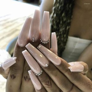 Ложные гвозди 24pcs Light Tea Color Water Diamond Long Ballet Fake Full Cover Glue Diy Manicure Nail Art Tools PruD22