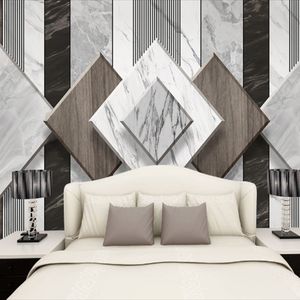 Europäischer Stil weißer Marmor Getreide Holz Getreide TV -Sofa Hintergrund Wandmalerei 3D -Foto Wallpapel Papel