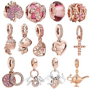 Popular de alta qualidade 925 Sterling Silver Fall Flor Pink Collection Charme Minchações para pulseira original Mulheres DIY Jóias Pandora Acessórios de moda