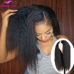 FG Brazilain Kinky Straight Human Hair Wigs Yaki U Part Wig Remy Полная машина для черного Вемана 150% Плотность 220707