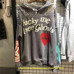 2020 Lucky Me Hoodies Erkek Kadınlar Görüyor Hayalet Hoodies Koyu Kırmızı Sweaters Hisset Çocuklar Hayalet Sweaters T220721