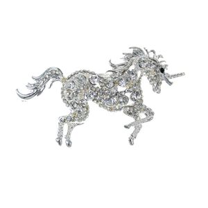 50pcs 58mm Unicorn Horse Broche Pin Silver Tom de strass claro broches de cristal