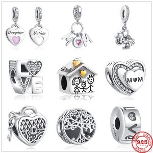925 Gümüş Gümüş Dangle Charm Ailesi Anne Lock Love Clip Boncuk Boncuk Fit Pandora Takılar Bilezik DIY Takı Aksesuarları
