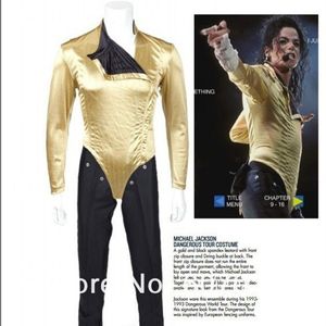 MJ Michael Jaskson Kötü Tehlikeli Jam Altın Tur Leotard Bodysuit Ceket Spandex İmitasyon Performansı 201104