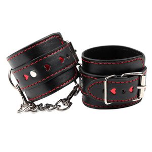 Manette sexy Pelle PU nera Redline Bondage Restrizioni Polsini per i piedi Giocattoli BDSM per coppie Giocattoli erotici Prodotti per adulti