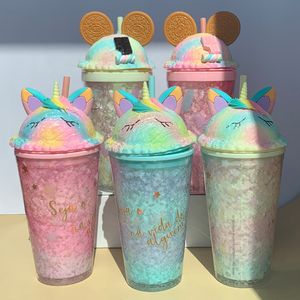 Uchome Eco-Friendly Cute Biscuits Mouse Ear Tumbler Cups Чай Кофе Двухместная Настенная Пластиковые Тумблеры с соломой