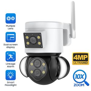 PTZ Ultra angular larga 10x Zoom Security Wi -Fi Câmera 3D Posicionamento 4MP Super HD Múltipla lente IP65 Suporte à prova d'água Detecção de movimento do alarme