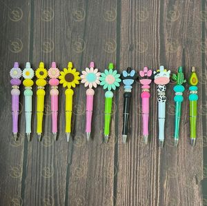 12 renk 0.5mm Tasarımcı Özel ayçiçeği Kalem Aksesuarları İnek Kaktüs Basılı Desen Plastik Sevimli Beyaz Kalem Boncuklanabilir Yaratıcı DIY Boncuk Kalemleri