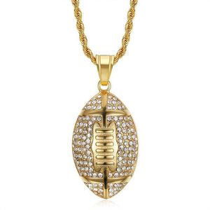 Ожерелья с подвесками из нержавеющей стали Футбольная цепочка золотого цвета Iced Out Bling Ожерелье для мужчин Хип-хоп Ювелирные изделия DropPendant