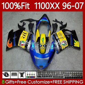 Honda Blackbird CBR1100 CBR 1100 XX CC 1100XX 96-07 114NO.25 CBR1100XX 1996 1997 1998 1999 2000 2001 1100CC 02 03 04 05 06 07 Fairing Shark Balık Mavi Için Enjeksiyon Kalıp Vücudu