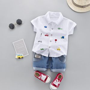 Комплекты одежды детская рубашка для мальчика для мальчика Джинсы летний набор хлопкового костюма с коротким рукавом детские мальчики.