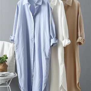 Syiwidii Beyaz Gömlek Elbise Kadınlar için Keten Pamuk Giyim İlkbahar Yaz Rahat Vintage Büyük Boy Saf Uzun Midi Elbiseler 220414