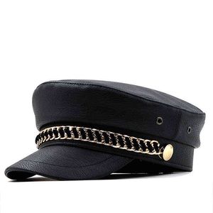 Новая тенденция зимних шляп для женщин французского стиля Pu Baker's Bake New Cool Women Baseball Cap Black Visor Hat Gorras Hat J220722