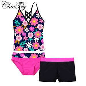 Kinder Kinder Mädchen Badeanzug Bademode Outfits Tankini Floral Gedruckt Badeanzug Set Tops mit Hosen Shorts 220601