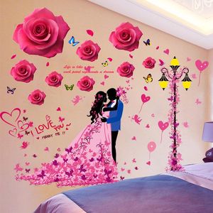 Adesivi murali Adesivo per coppie di cartoni animati Materiale PVC Fai da te Rose rosse Decalcomanie per soggiorno Decorazione di nozze PegatinasWall