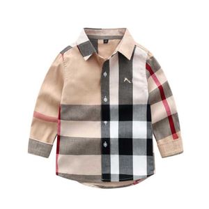 Рубашка в клетку для маленьких мальчиков, детские рубашки с длинными рукавами, весенне-осенние детские топы с отложным воротником, хлопковая детская рубашка для детей 2-7 лет
