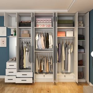 Furniture and cabinet customization wardrobe modern simple and economical assembly four or five door panel small apartment bedroom overall large wardrobe