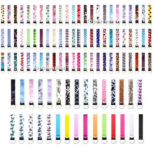 112 Tasarım Renkler Favor Neopren Bileklik Kordon Anahtarlıklar Sırap Baskılar Kayış Band Bölünmüş Yüzük El Anahtarlık Bilek Anahtarlık Chapstick Tutucu Kızlar / Kadınlar / Erkekler Için