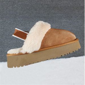 Pantofole calde con tacco piatto, scarpe da usura esterna da donna in peluche, stivali di cotone da neve con fondo spesso