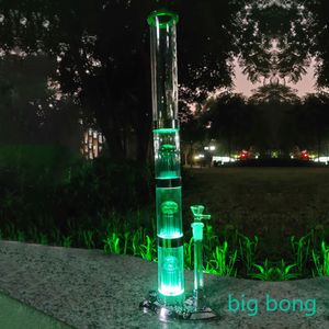 22 inç Cam Bongswith Atmosfer LED Baz Hookahs 4 Katmanlı Filtre Yerçekimi Bong 5mm Kalınlığı Duvar Süper Ağır Su Boruları Ile 14mm Erkek Eklem