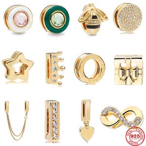 925 Ayar Gümüş Dangle Charm YENİ Orijinal altın Yansımalar ay pembe yuvarlak yıldız mevcut bal arısı Klip Boncuk Fit Pandora Charms Bilezik DIY Takı Aksesuarları