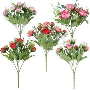 5 forchette fiori artificiali bouquet sposa damigella d'onore rosa di seta bocciolo di tè fiori matrimonio romantico decorazioni per la casa