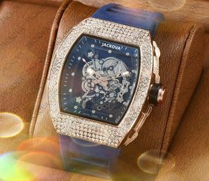 Popüler lüks adam elmas yüzük kuvars saatler 43mm relojes de marca mujer içi boş şeffaf cömert kauçuk kemer asil ve zarif kol saat