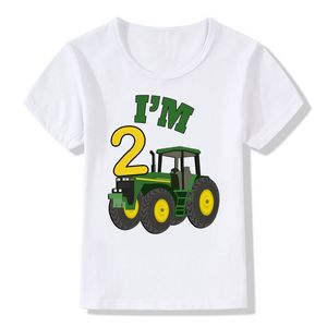 Мальчик милый ферма Тематическое трактор 1 10 День рождения номера печатная футболка для печати детская девочка девочка забавный подарок футболка представлена ​​детская одежда 220620