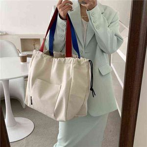 Koreli Versiyon Kadın Tuval Omuz Çantası Bayanlar Günlük Tote Yumuşak Crossbody Bags A4 Kitap Bag Bezi Kadın Çanta Alışveriş Çantaları G220531