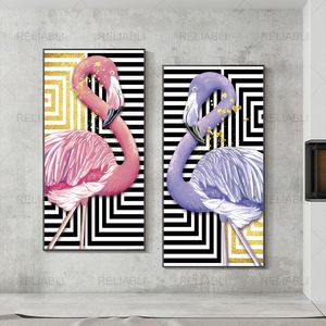 Современный скандинавский розовый фламинго художественный принт картинка картинка Большого размера настенные картинки для галереи дома без кадров куадрос плакат