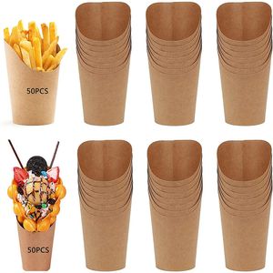 50pcs patates kızartması bardak tek kullanımlık kraft kağıt bardaklar atıştırmalık konteynerler charcuterie pişirme fincanları parti tatlı malzemeleri