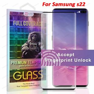3D изогнутый протектор экрана для Samsung Galaxy S22 S20 S21 NOTE20 Ultra S10 S9 S8 PLUS Закаленный стекло Корпус для корпуса стальной пленки кромки кромки с розничной упаковкой